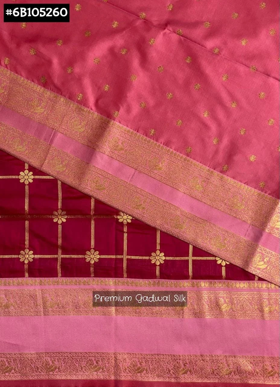 Premium Gadwal Silk Saree with Zari Checks and Contrast Pink Border 4