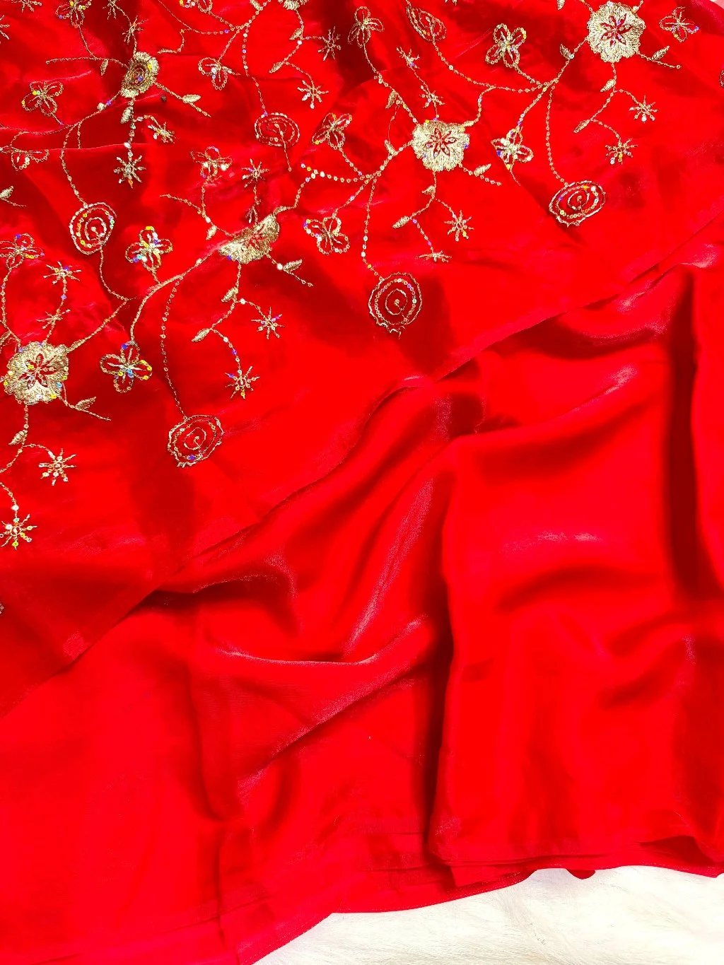 Two Tone Space Silk Saree with Gold Sequin Embroidery 6