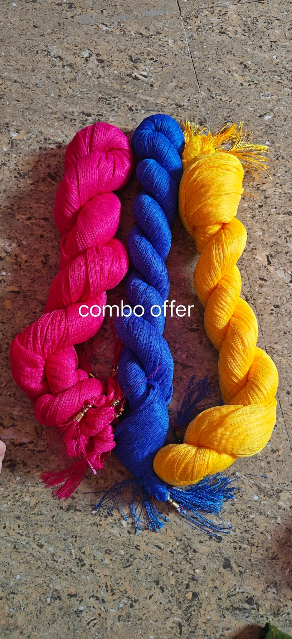 Vibrant Pink Blue Yellow Dupatta Combo Set thumbnail 2