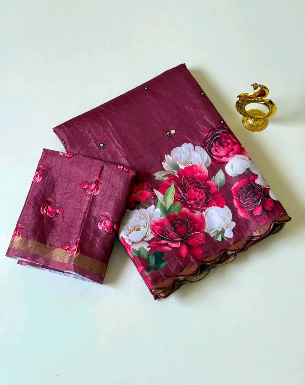 Tussar Saree with Floral Border and Blouse 10