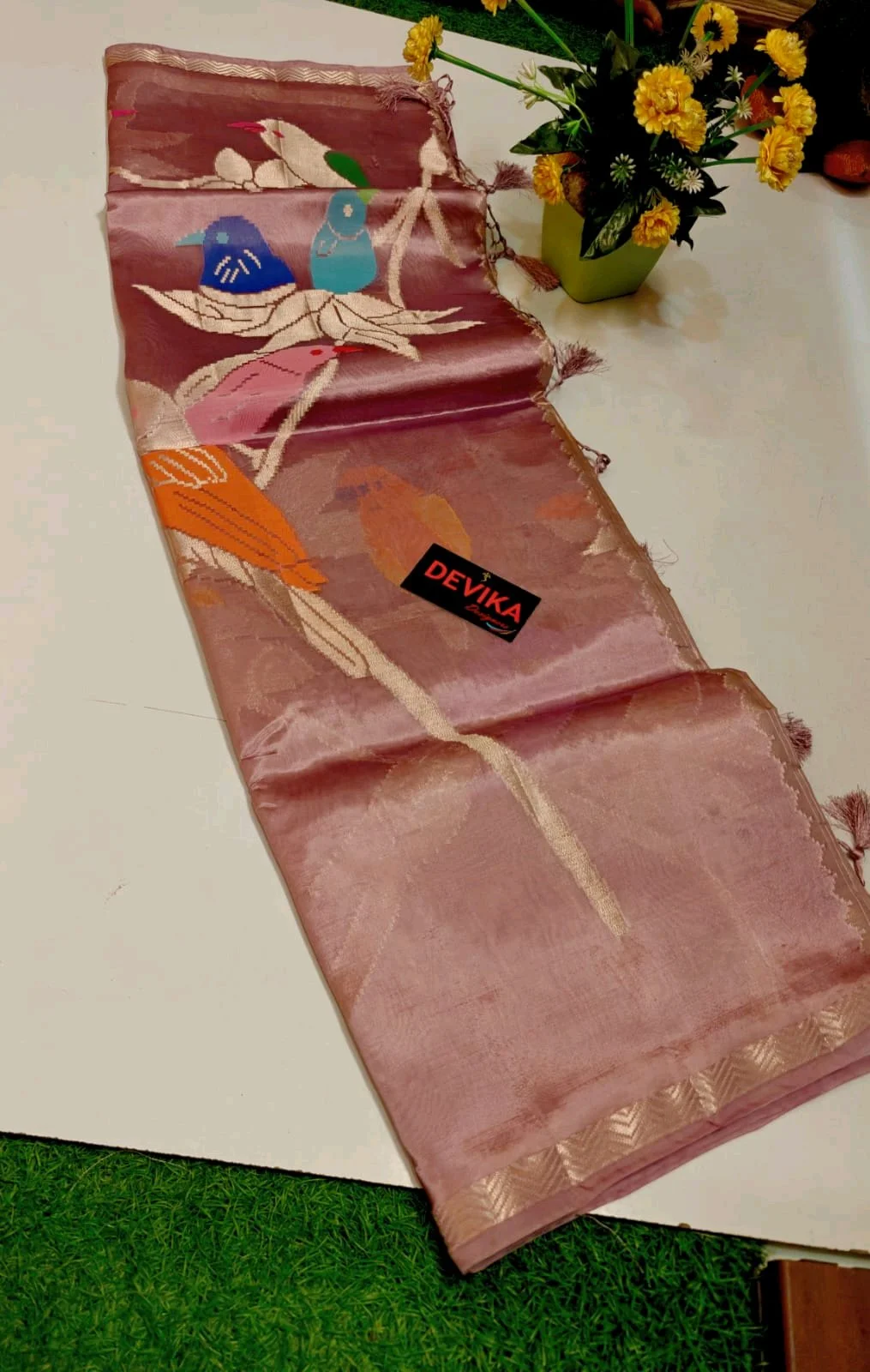 Designers Silk Blend Sarees with Woven Bird and Floral Motifs 2