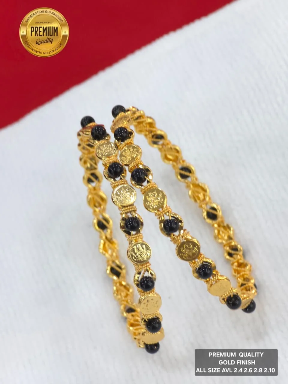 Gold Plated Black Bead Bangles thumbnail 3