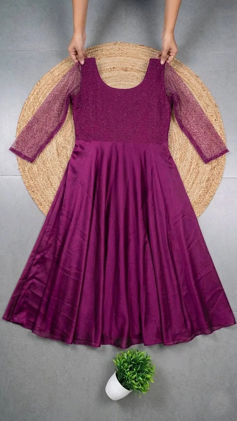 Embroidered Anarkali Gown with Sheer Sleeves thumbnail 1