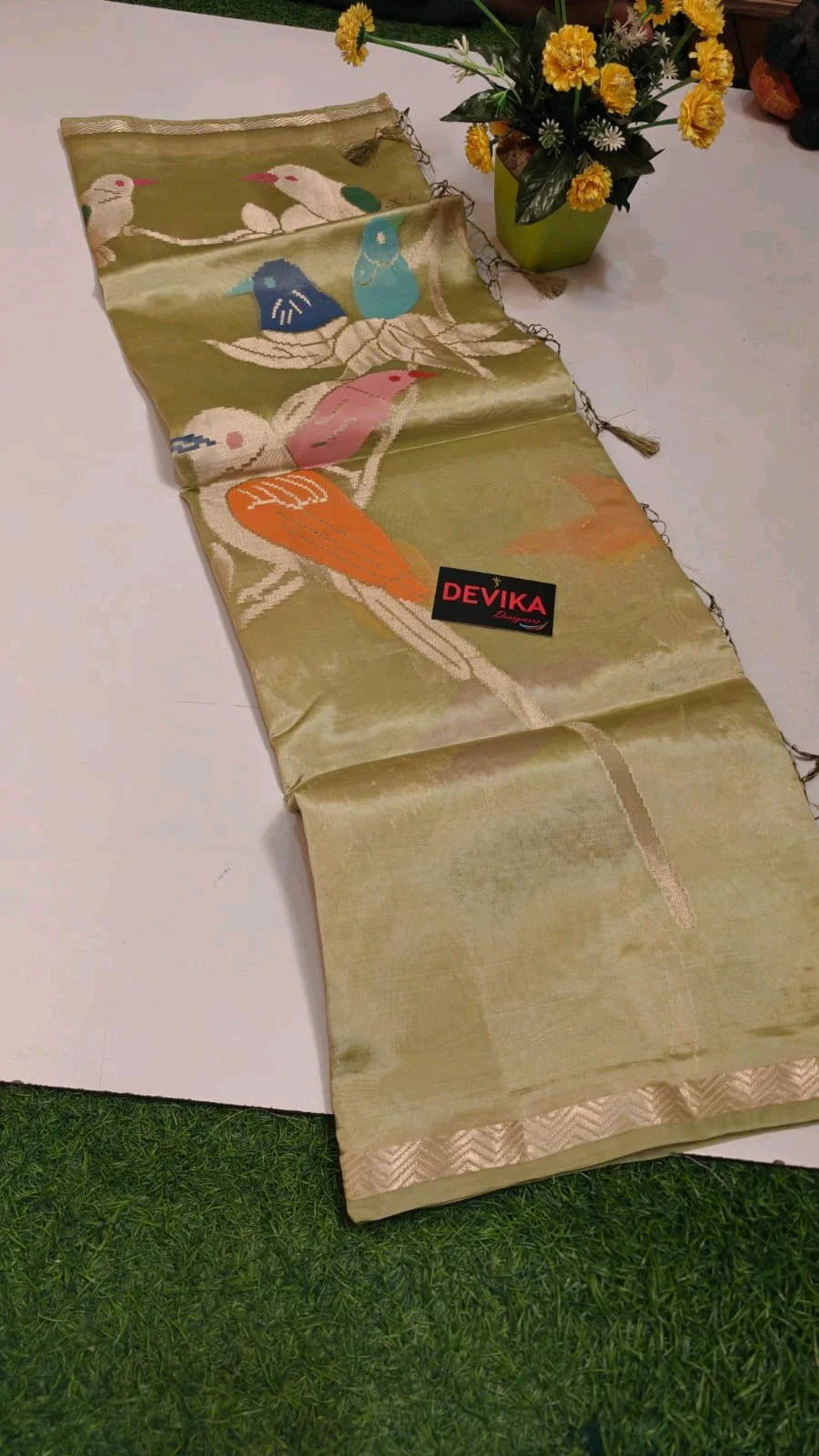Designers Silk Blend Sarees with Woven Bird and Floral Motifs 3
