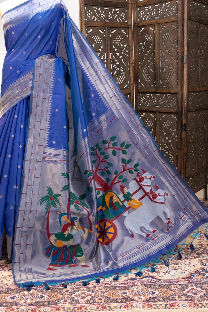 Magenta Paithani Style Silk Saree with Folk Art Painted Pallu - Variant 4