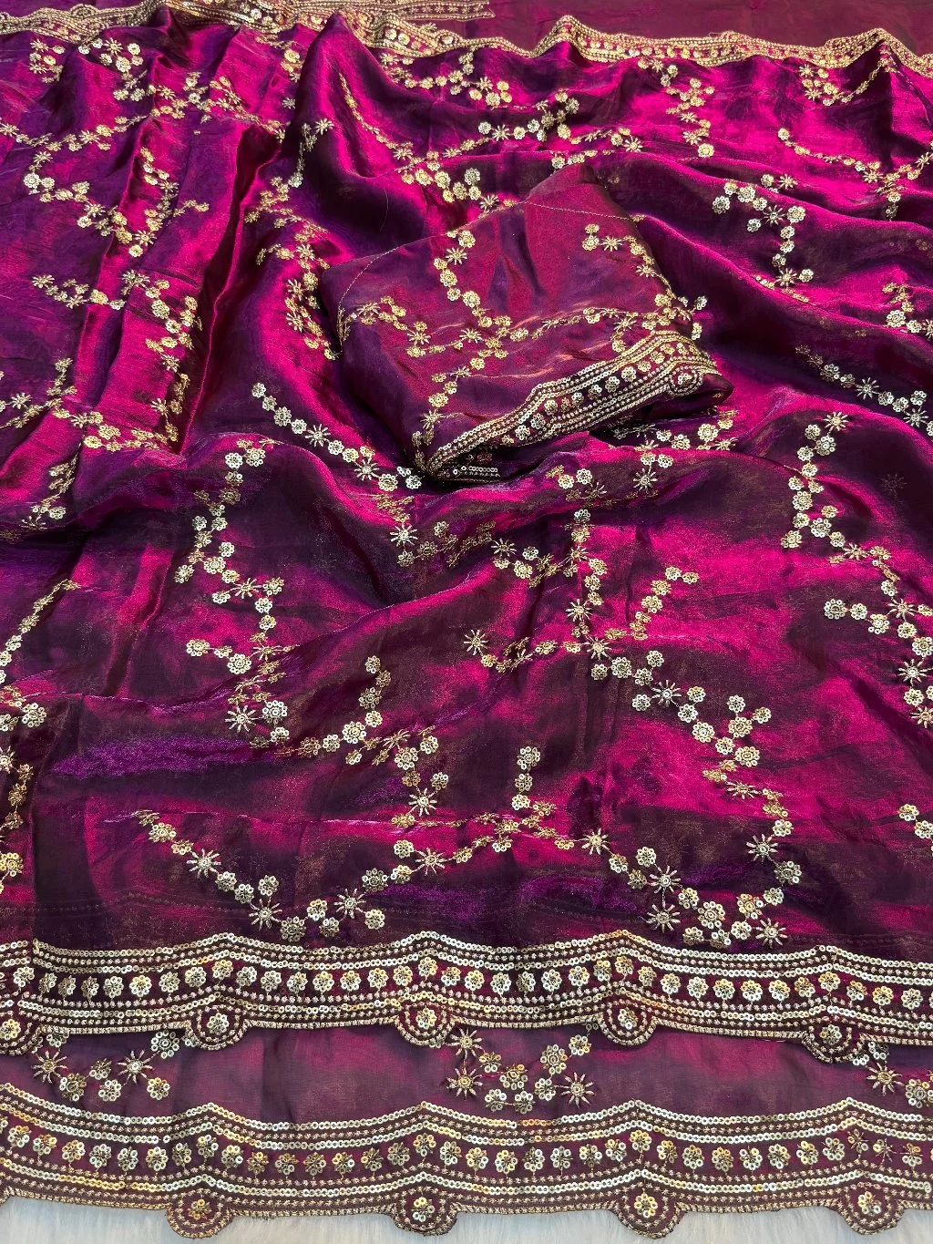 Emerald Green Saree with Sequin and Zari Embroidery 2