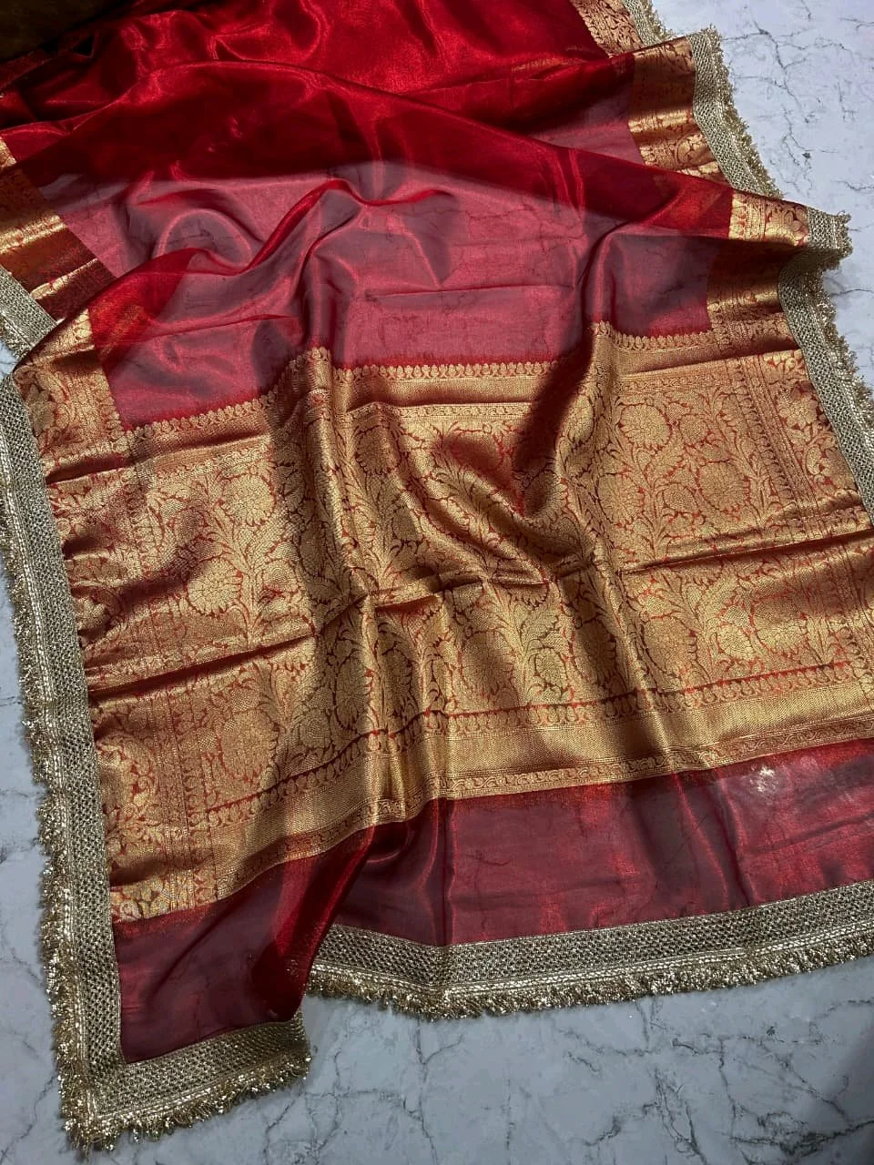 Banarasi Rangeen Tissue Silk Saree Collection with Rich Zari Border thumbnail 5