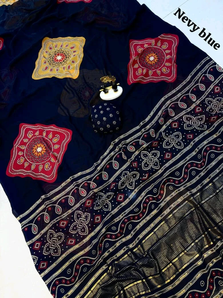 Black Bandhani Print Saree with Colorful Motifs thumbnail 5
