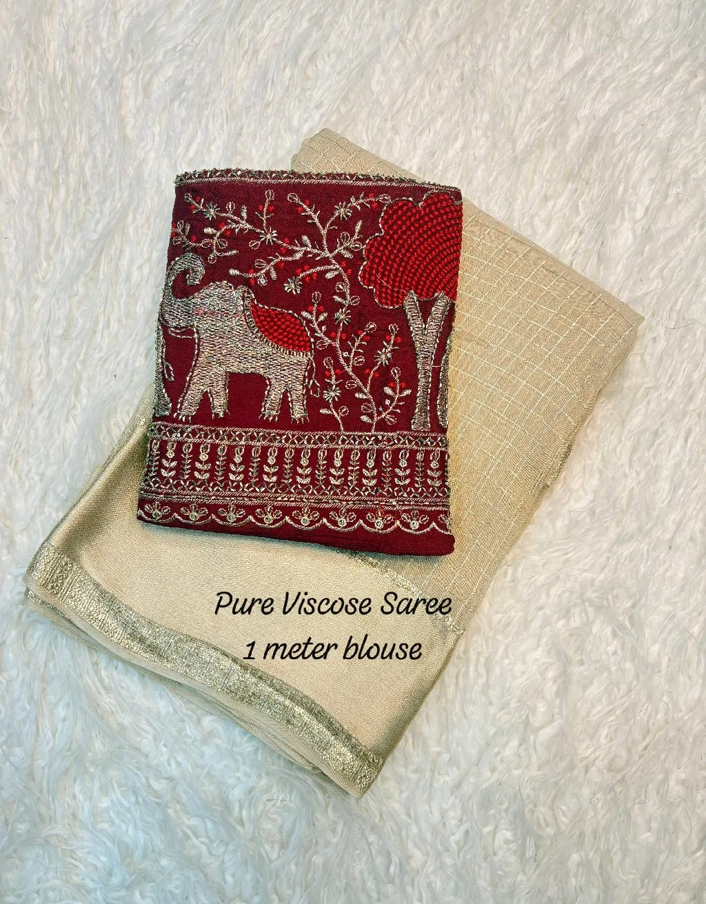 Light Blue Pure Viscose Saree with Elephant Embroidered Blouse Piece - Variant 5