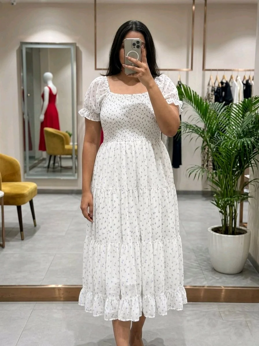 Plus Size Floral Smocked Tiered Maxi Dress 5