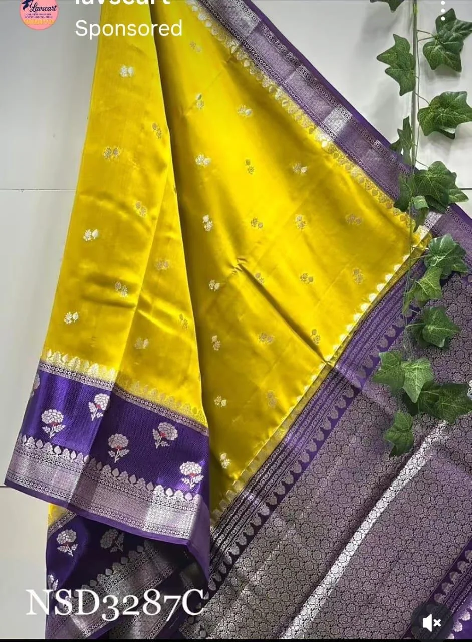 New ArrivalBanarasi handloom row mango silk SareeFabric row mango silk Meena Pattu border soft satan based premium quality Full body beautiful double zari buti meena weaving Gorgeous pallu design with brocade Blouse pice Premium quality superb sareeOffer price 1250/- FreeshipReady stock Book fast Hurry up thumbnail 4