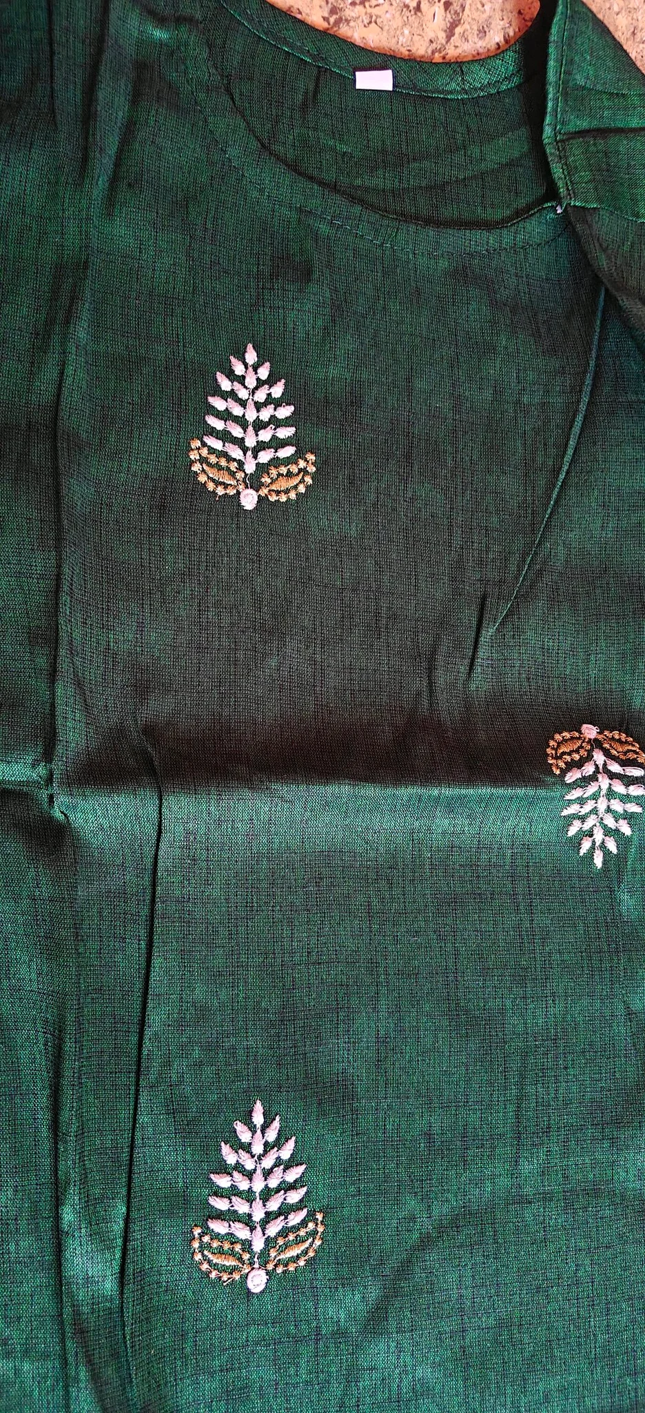 Mustard Embroidered Leaf Motif Slub Cotton Kurta thumbnail 7