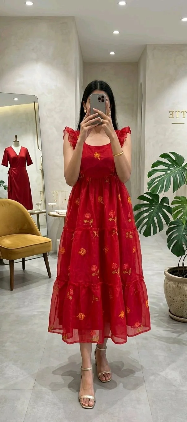 Floral Embroidered Tiered Midi Dress 2