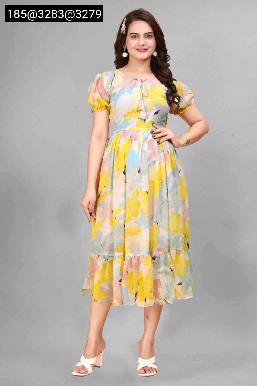 Multicolor Floral Print Midi Dress with Tie Neck thumbnail 2