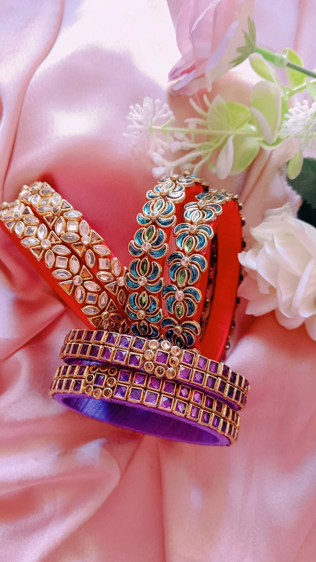 Assorted Traditional Bangle Set with Kundan Enamel and Stone Work