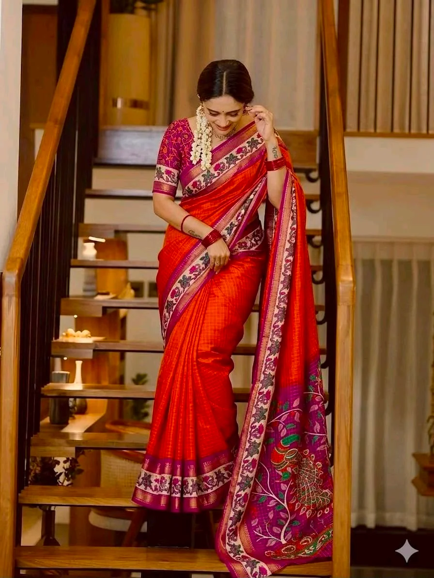 Mysore Silk Saree with Peacock and Lotus Border thumbnail 6