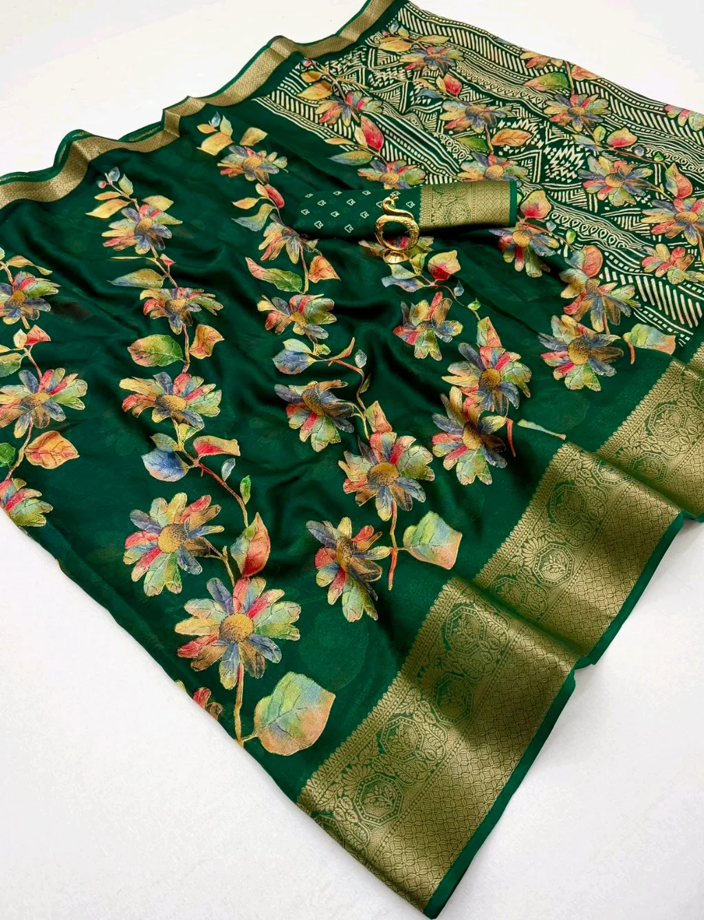 Marshmellow  Floral Print Saree with Zari Border 9