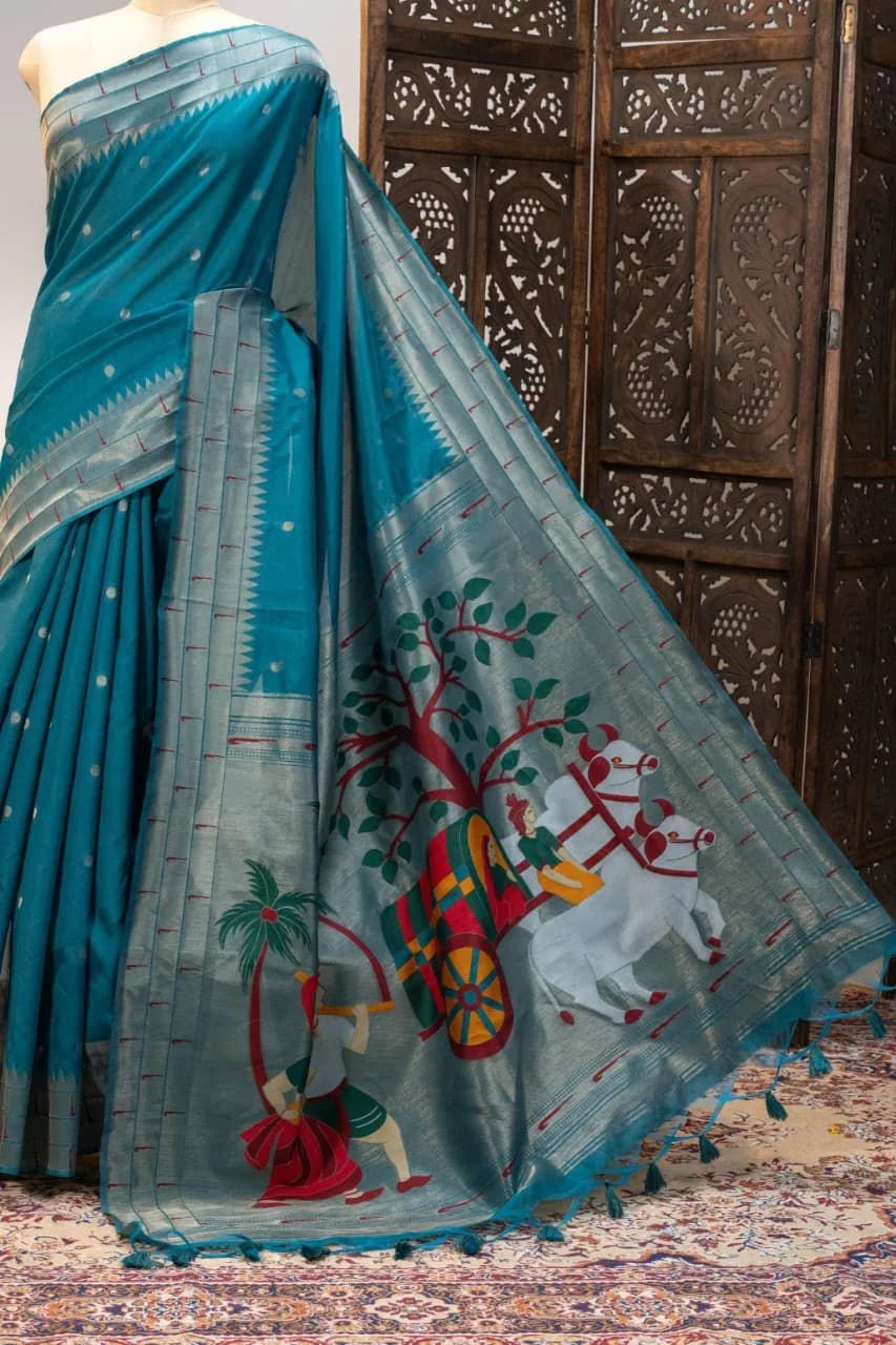 Magenta Paithani Style Silk Saree with Folk Art Painted Pallu - Variant 3