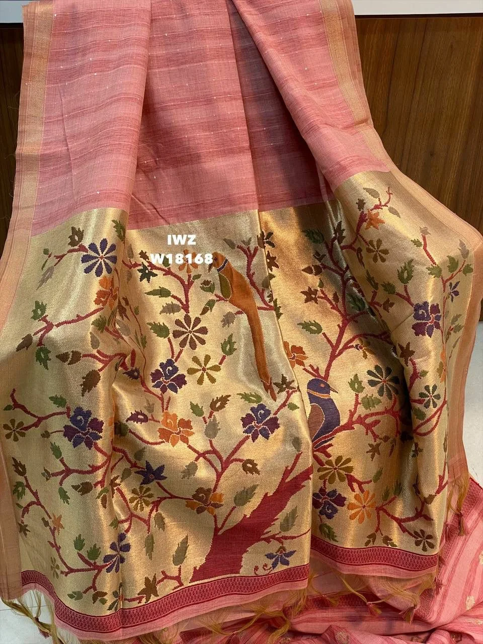 Light Green Silk Blend Saree with Golden Tree of Life Pallu thumbnail 4