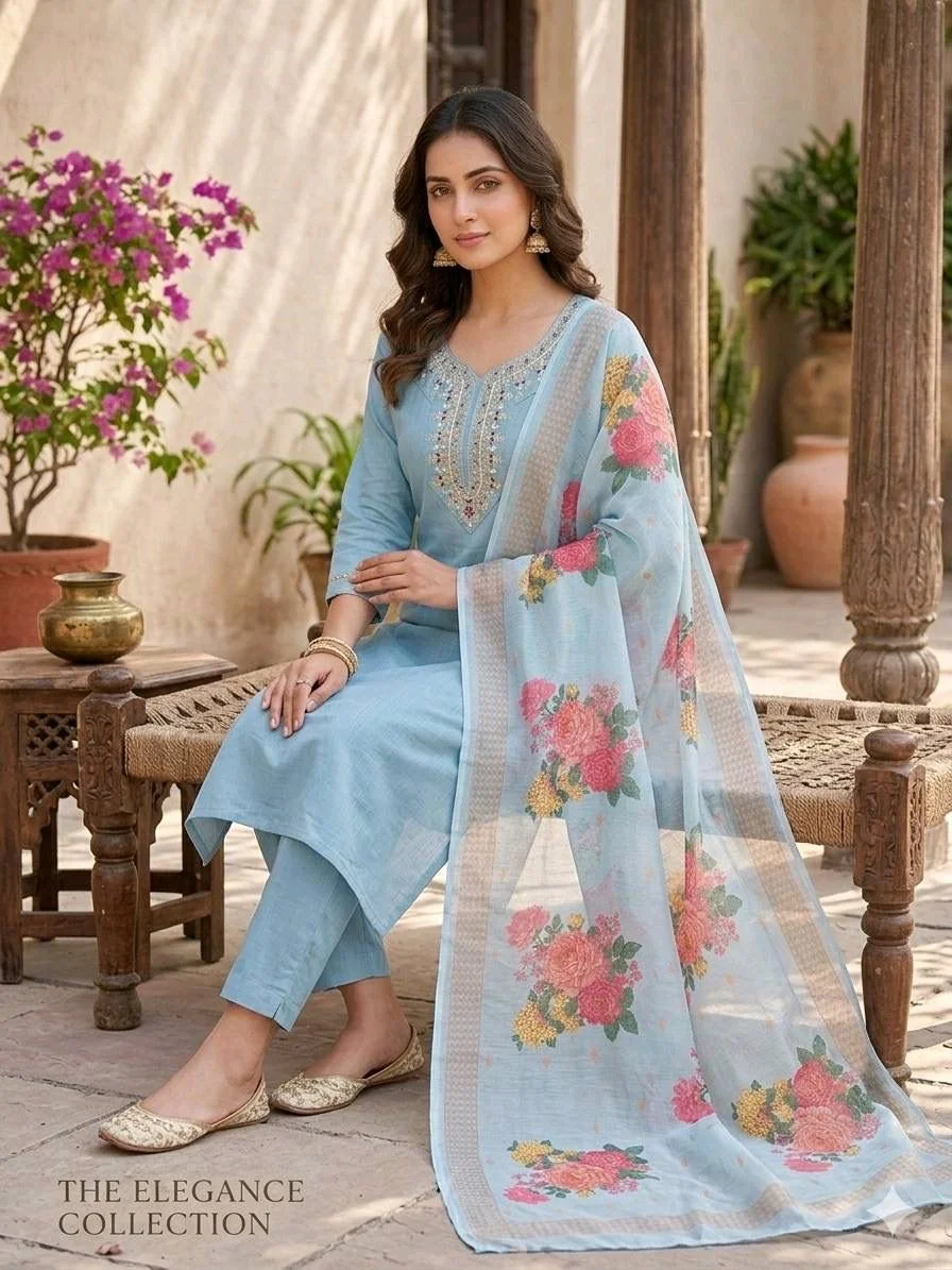 3-piece Kurta Set with Floral Dupatta thumbnail 2