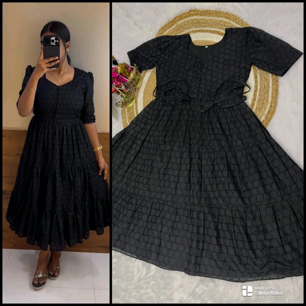 Tiered Frock Dress with Eyelet Pattern 9