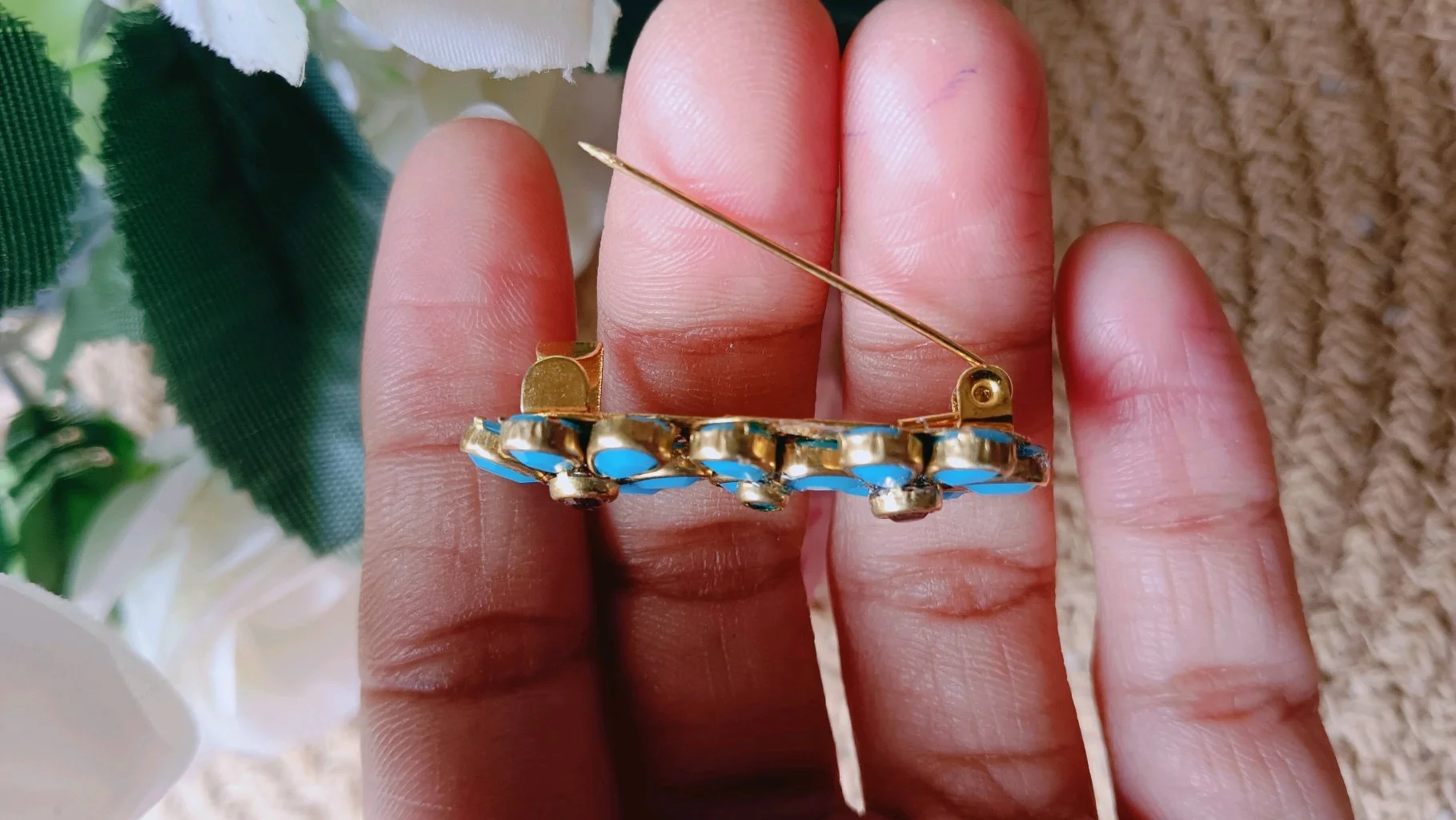 Blue Enamel Floral Saree Brooch Pin thumbnail 3