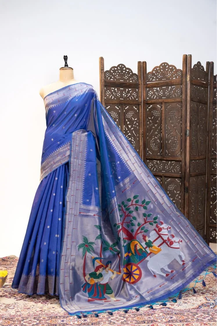 Magenta Paithani Style Silk Saree with Folk Art Painted Pallu - Variant 5