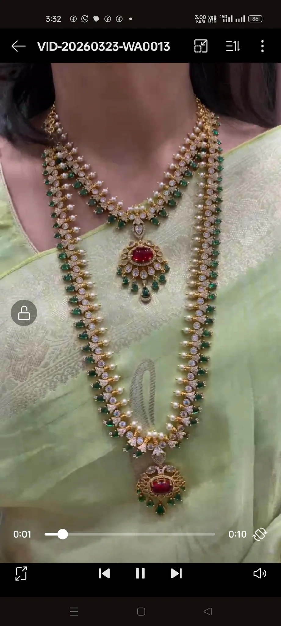 Gold Plated Ruby Emerald Pearl Long Haram and Choker Set thumbnail 1