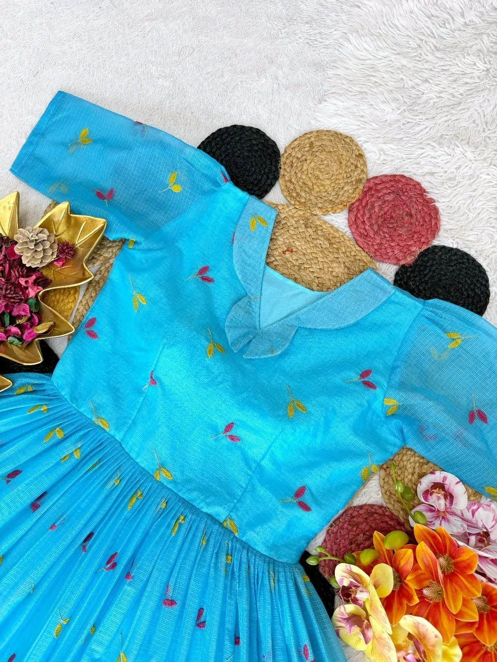 Soft Kota Frock with Colorful Leaf Prints 9