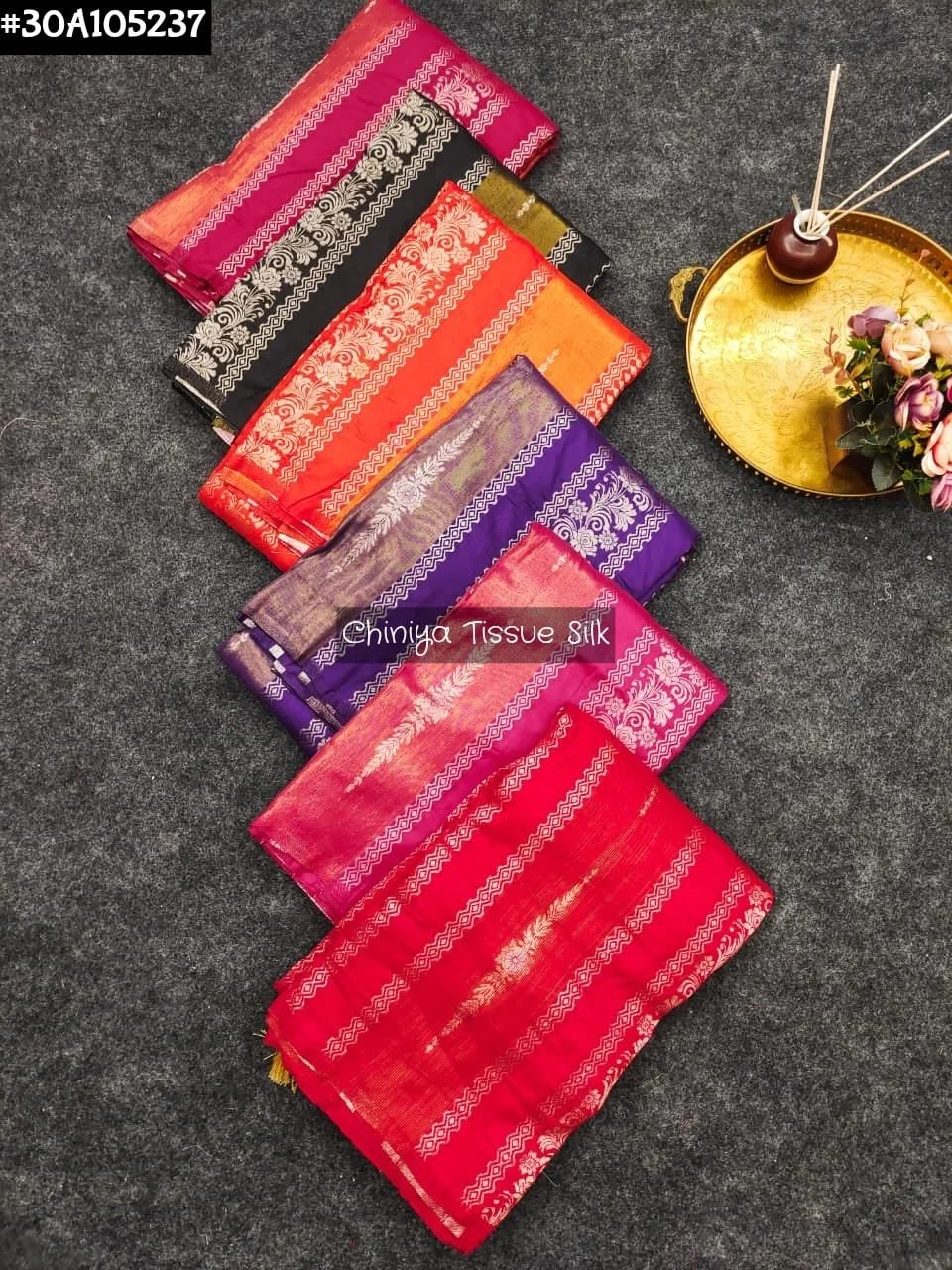 Chiniya Tissue Silk Sarees with Zari Stripes and Border thumbnail 5