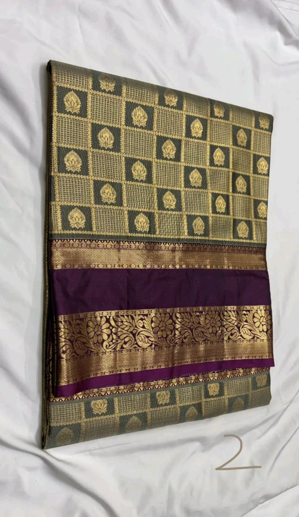 Olive Green Dharmavaram Pattu Saree with Zari Border 5