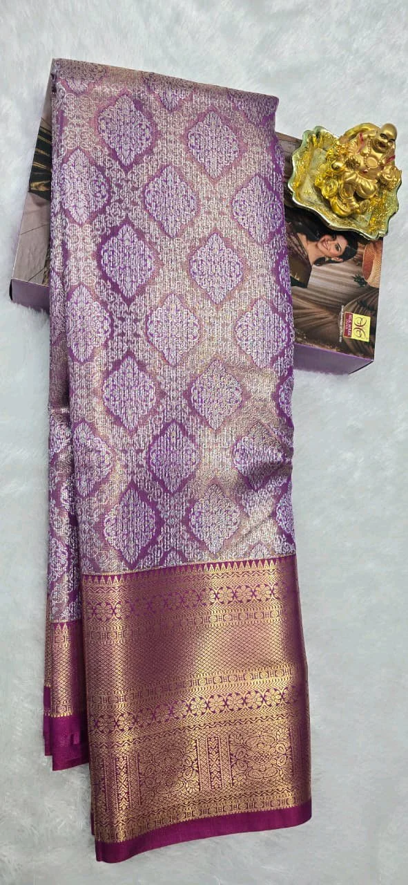 Light Green Dharmavaram Pattu Saree with Gold Zari Buttas and Border 2