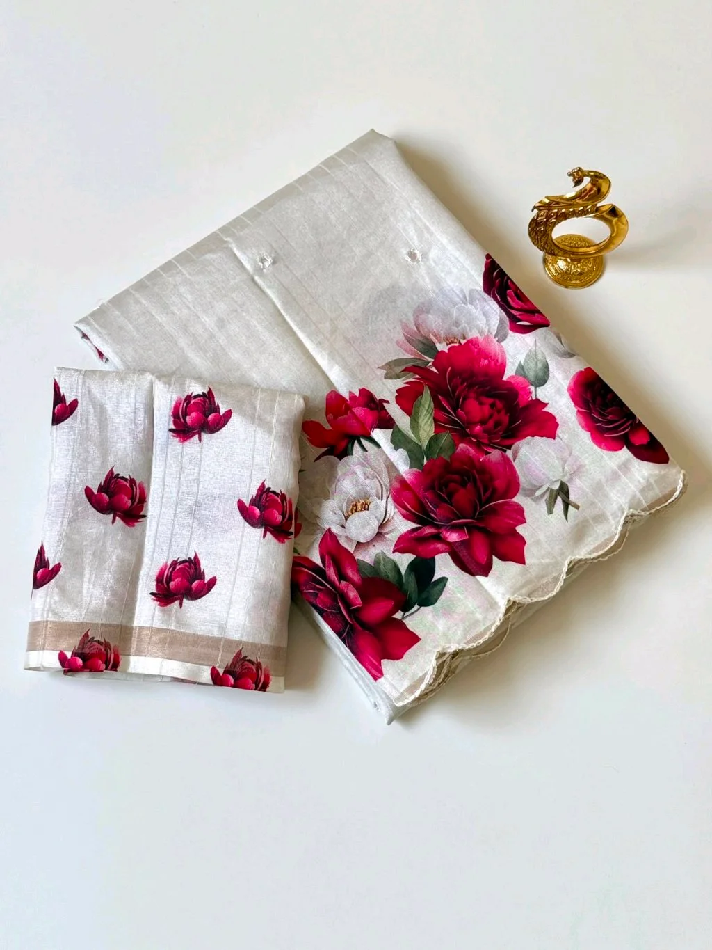 Tussar Saree with Floral Border and Blouse 9