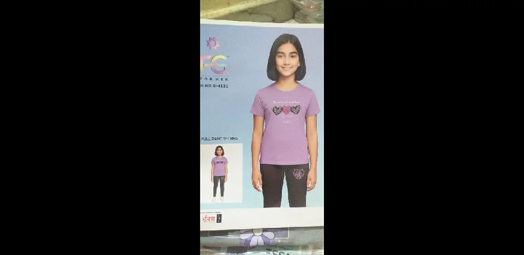 8-10 years Girls Purple Heart Print T-shirt and Dark Full Pant Set