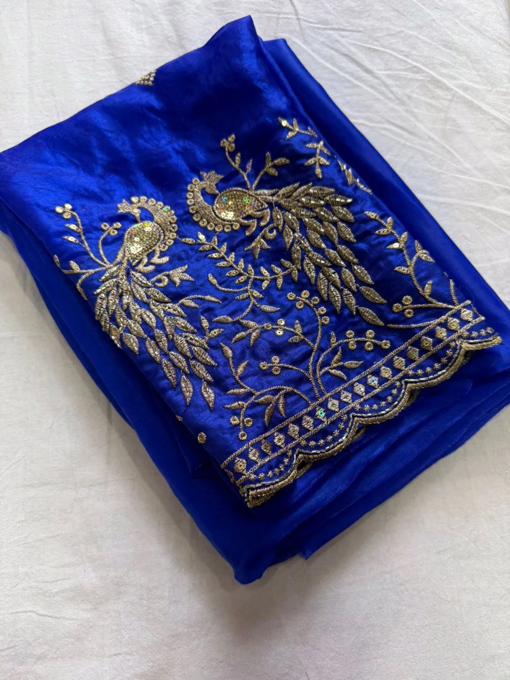 Space Sattin Saree With  Embroidered Blouse Fabric 2