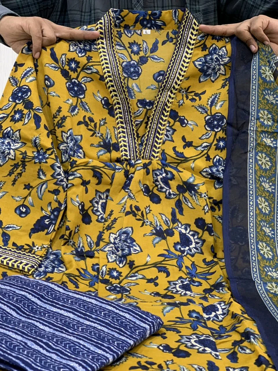 Mustard Yellow Floral Print Kurta Set with Dupatta 5