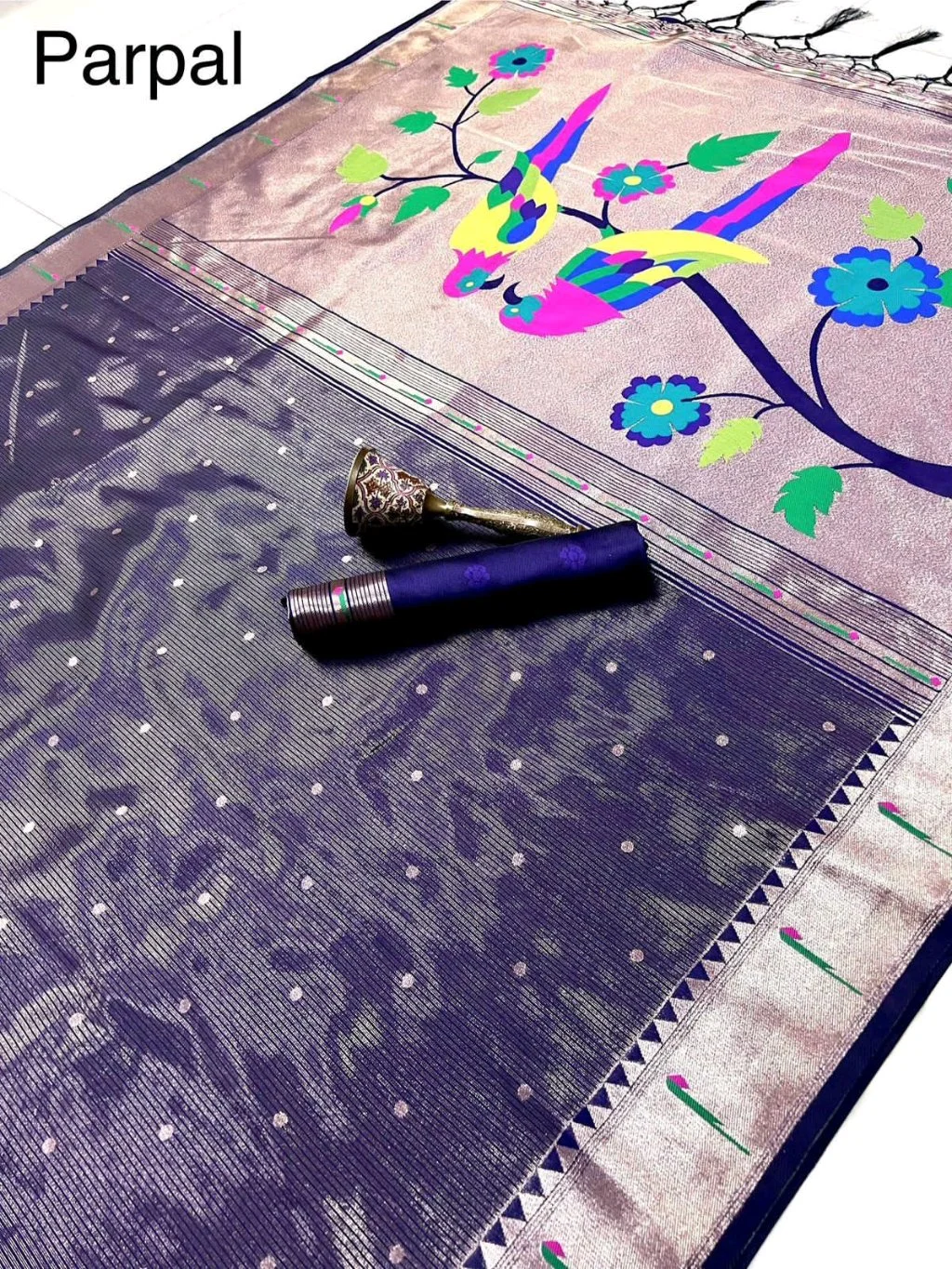 Paithani Silk Saree with Parrot Motifs thumbnail 2
