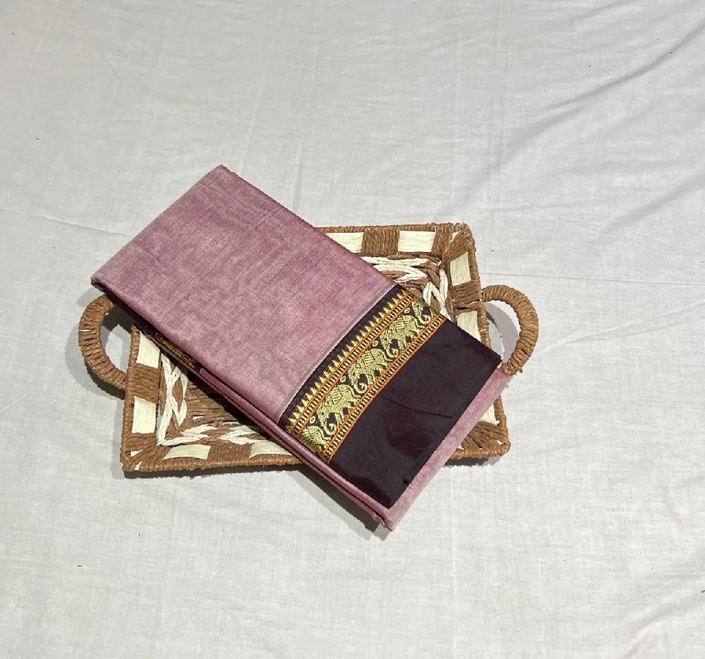 Mustard Yellow Saree with Green Elephant Border - Variant 2