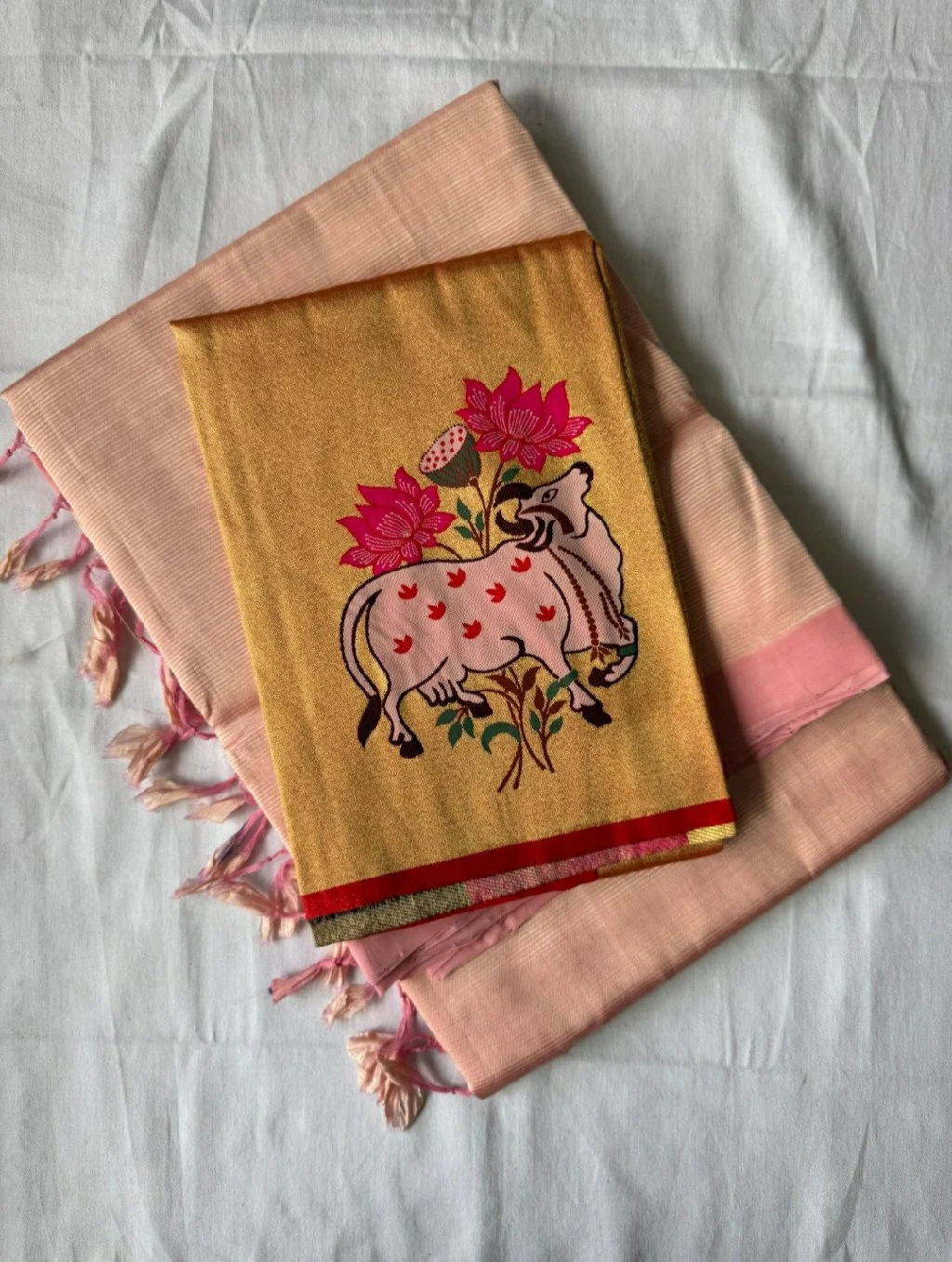 Golden Mangalagiri Pattu Saree with Parrot Motif 3