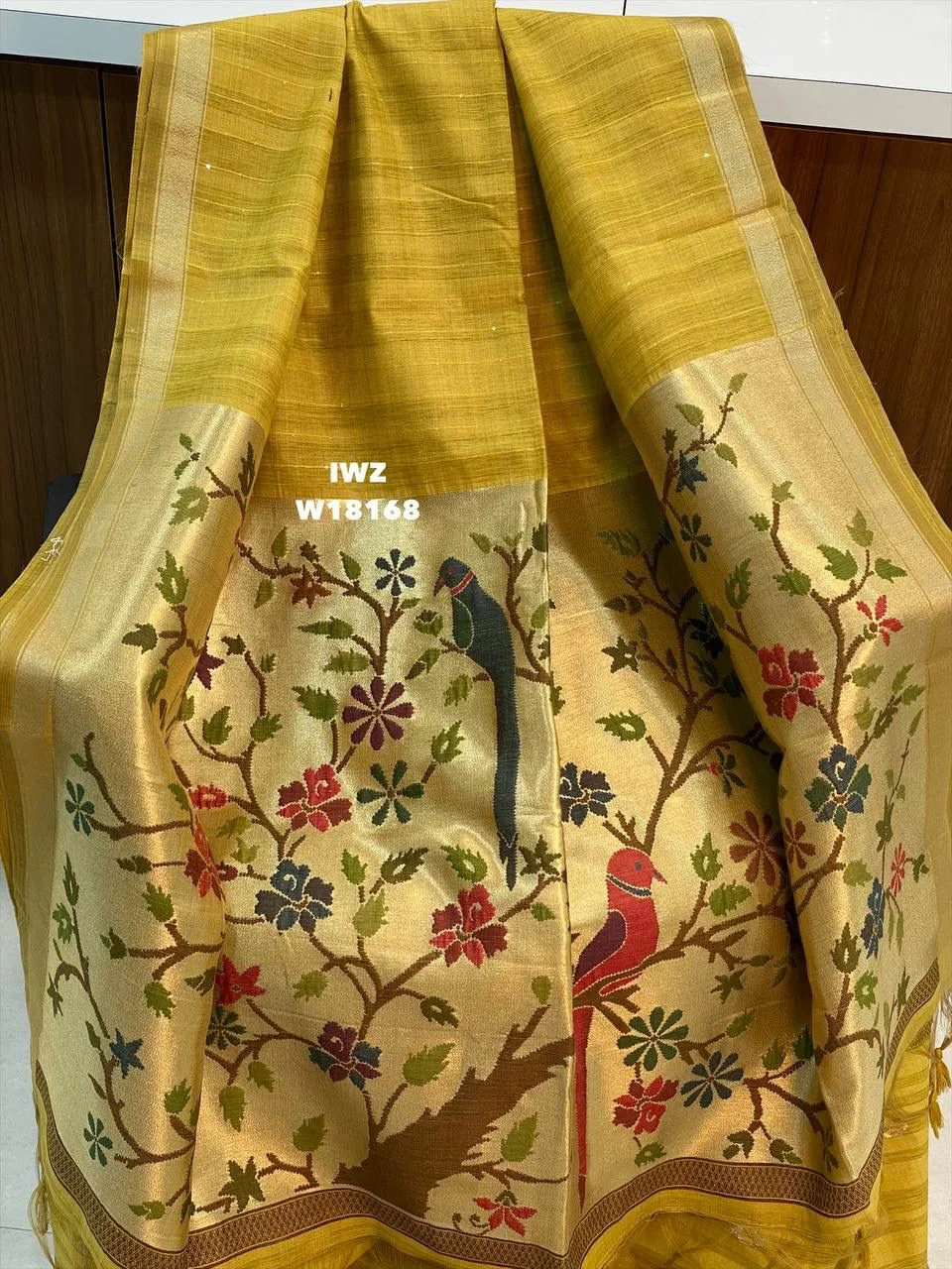 Light Green Silk Blend Saree with Golden Tree of Life Pallu thumbnail 2