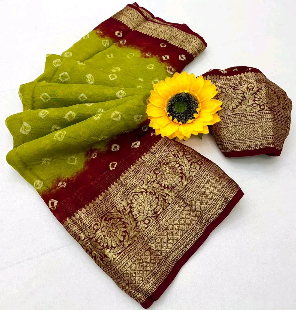 Bandhani Saree with Zari Border 5
