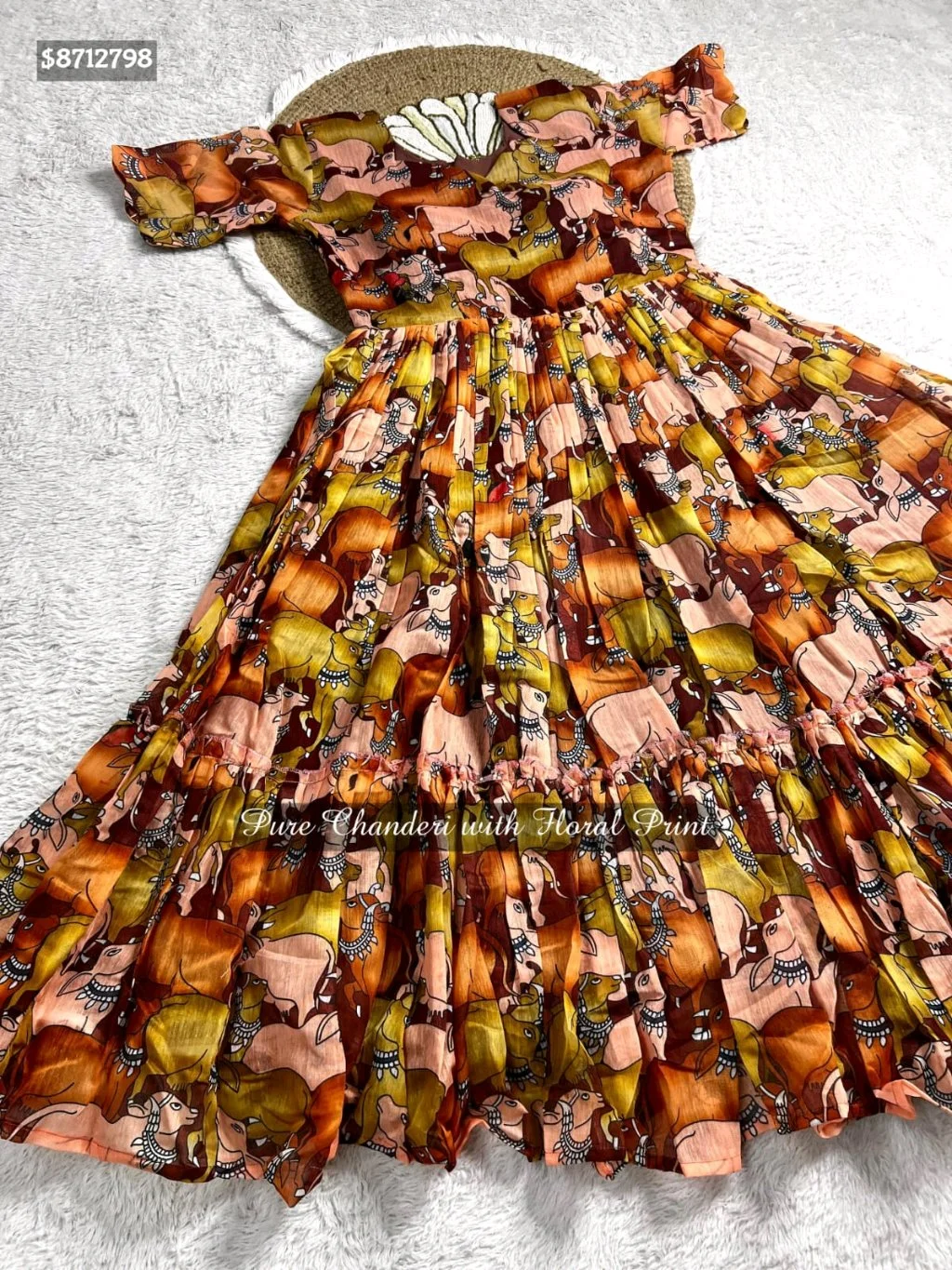 ATB Saree's From the house of CF Saree's Launching Exclusive Chanderi Silk Floral Printed Collection's $8712798New Launching Summer Special Kalamkari Midi Gowns. MATERNITY / FEEDING FROCK OPTION ALSO AVAILABLE.GownGown Fabric : Pure Chanderi Gown Work : Floral PrintedStitchingSize:- M Up to L XL Up to XXL (Fully Stitched) Length : 48" Shoulder : 15 Flair : 3.5 MTR Lining : Micro CottonFeeding Gown Stitching Charges Extra: 150/- Wow Price @1000 Free Ship 100% Orignal Quality We Promise PQR Price Quality and Range Single and Multiples Available Note - colors may vary slightly due to photography and display strictly no exchange or return for color variations unpacking video must for any sort of complaint. 7