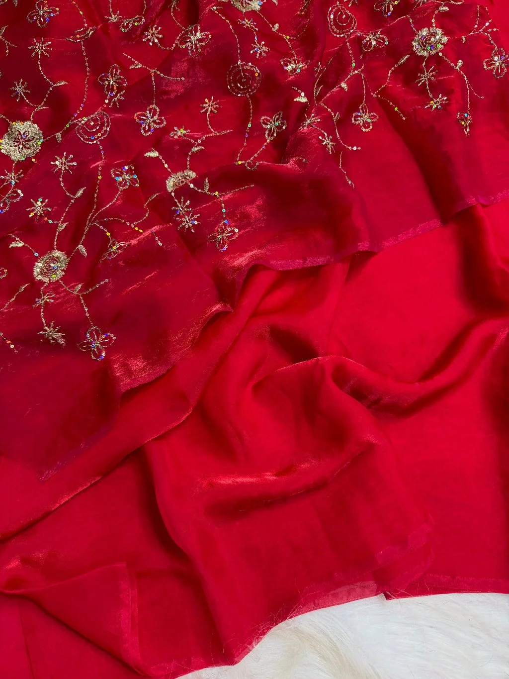 Two Tone Space Silk Saree with Gold Sequin Embroidery 1