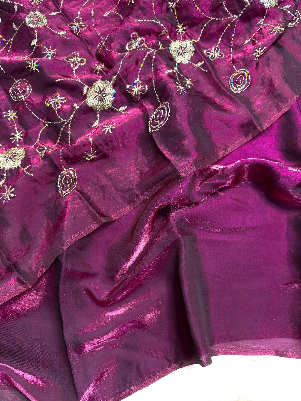Two Tone Space Silk Saree with Gold Sequin Embroidery 3