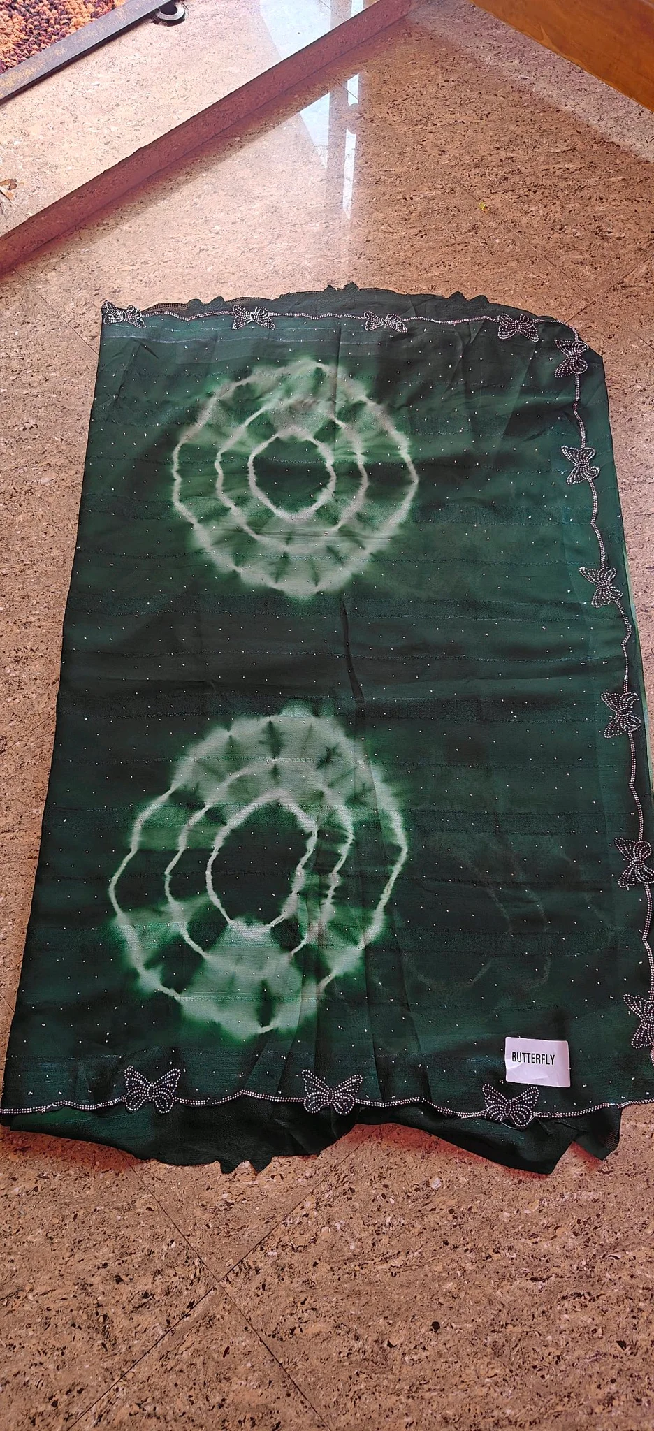 Dark Green Butterfly Motif Saree with Swarovski Stone Work 3