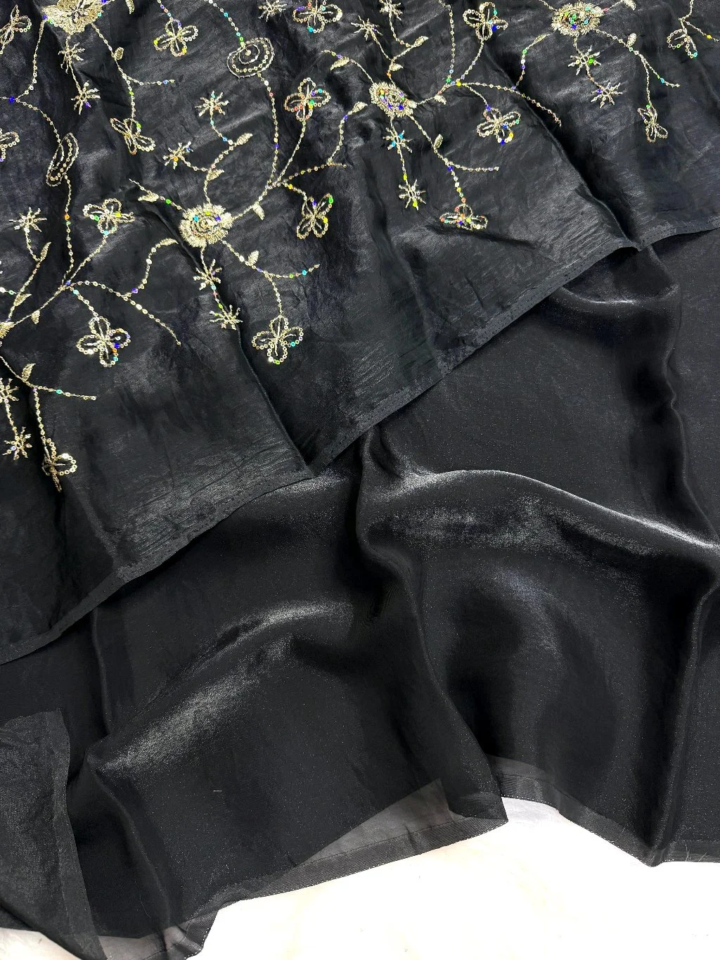Two Tone Space Silk Saree with Gold Sequin Embroidery 7