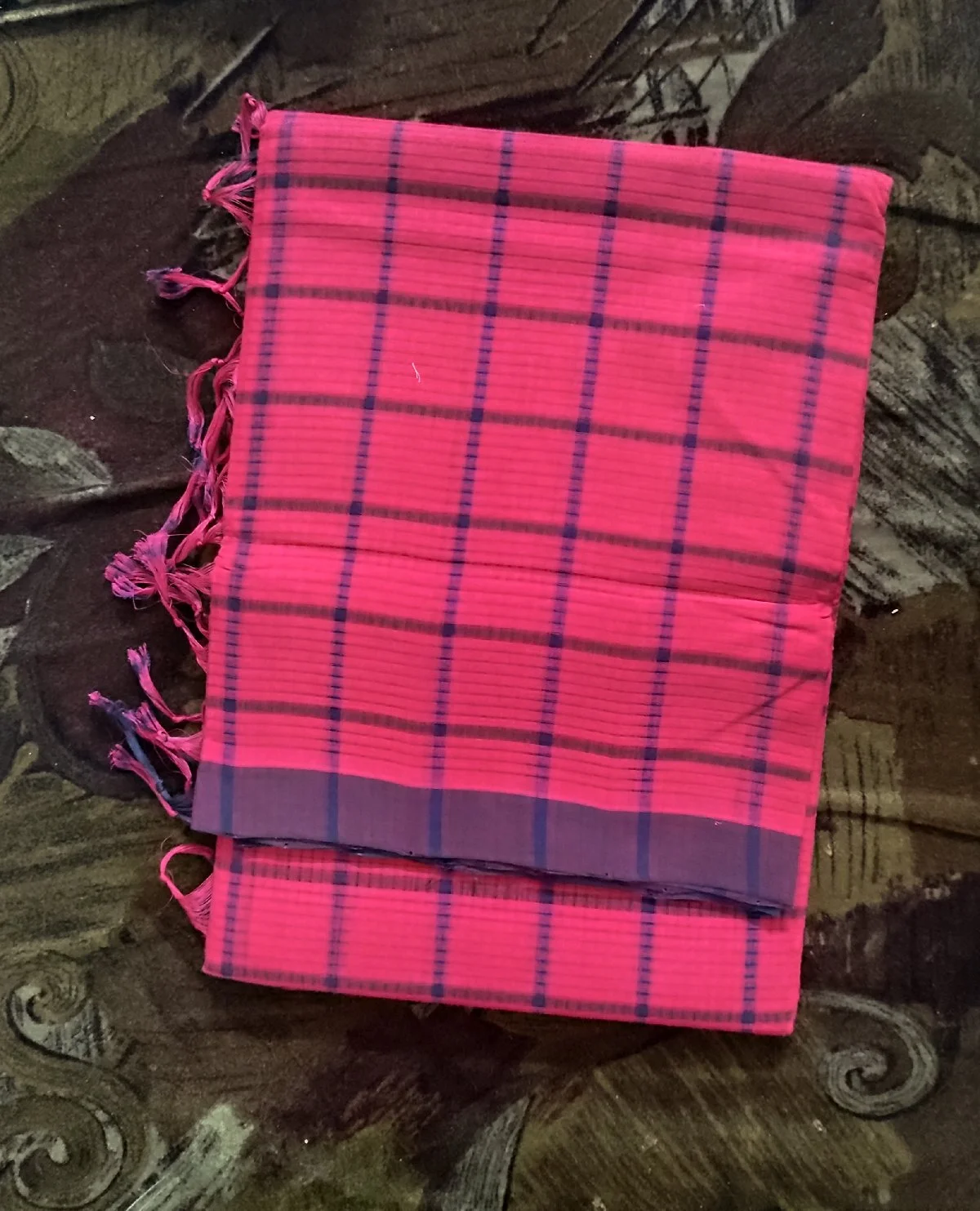Dark Rani pink with halfwhiteHandloom cottonsaree 1
