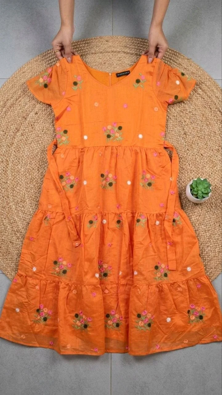 Floral Embroidered Tiered Midi Dress 4