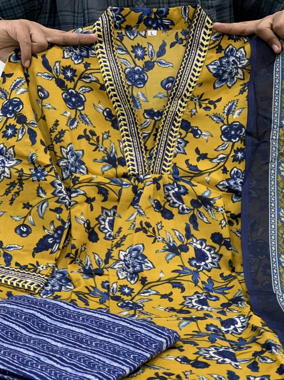Mustard Yellow Floral Print Kurta Set with Dupatta 3