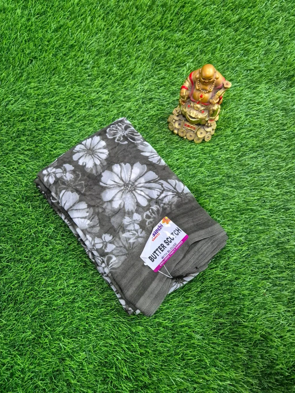 Grey Floral Print Cotton Fabric - Butter Soft Quality
